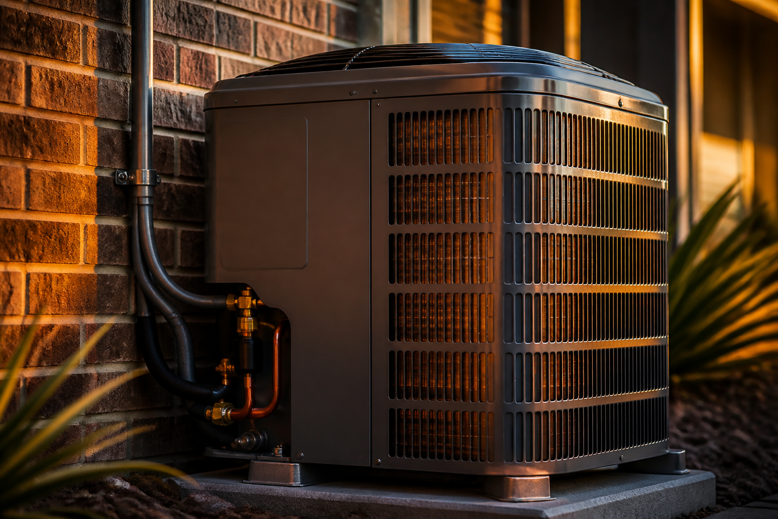 Outdoor AC condenser beside a Texas home