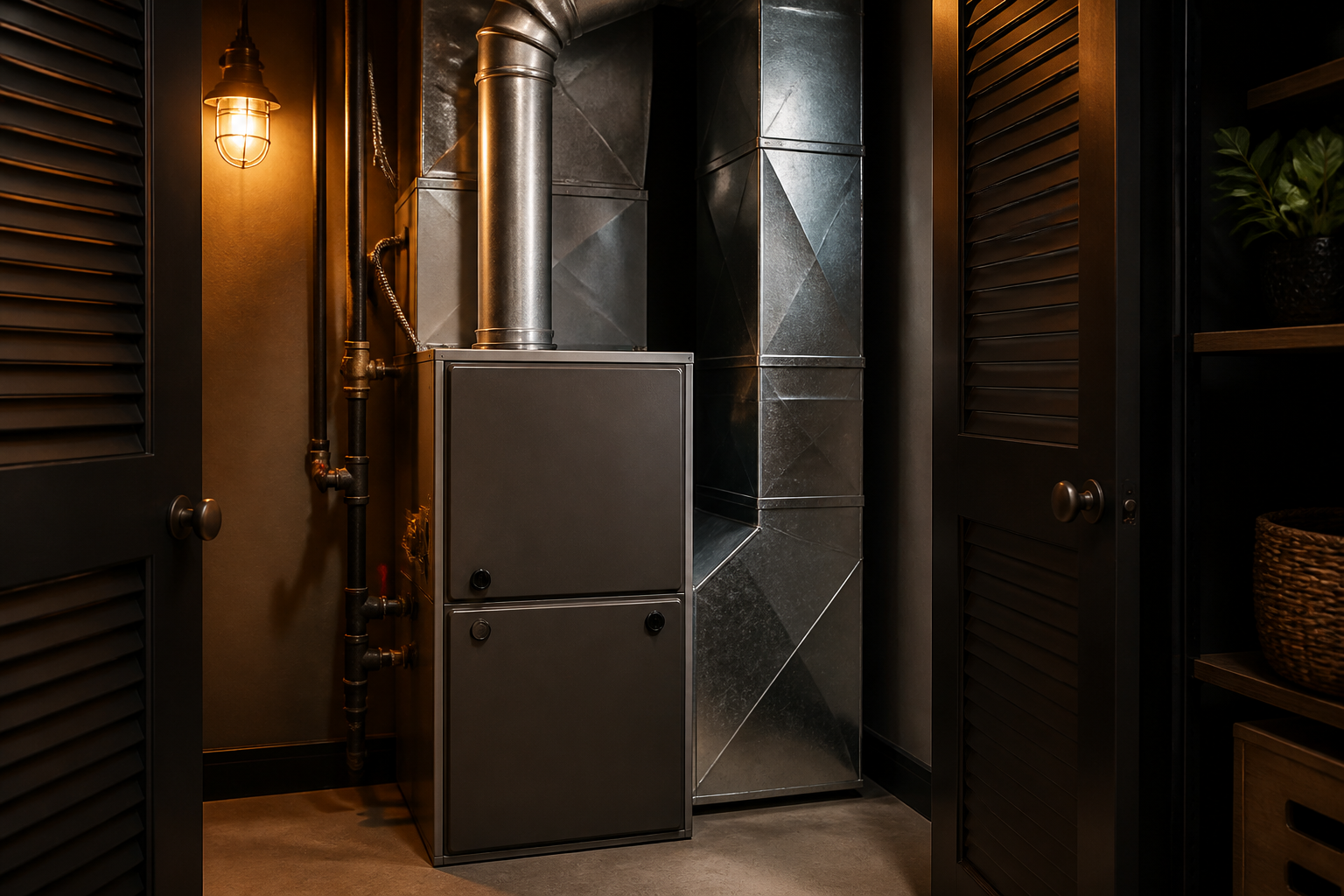 Furnace and ductwork in a clean utility space